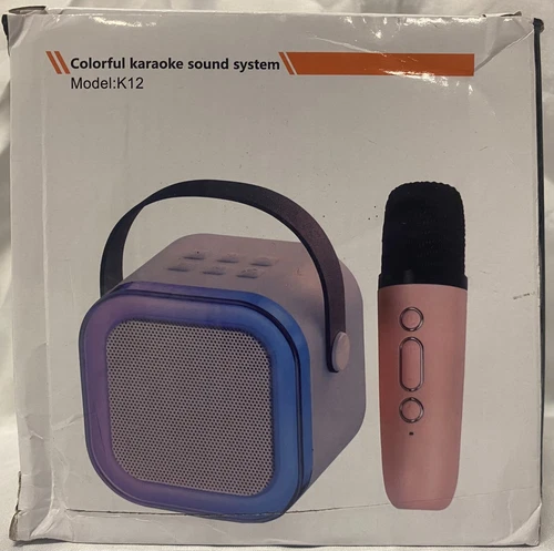 Mini Karaoke Machine, Portable Bluetooth Speaker, 2 Mics, Model K12, NEW(Open bx