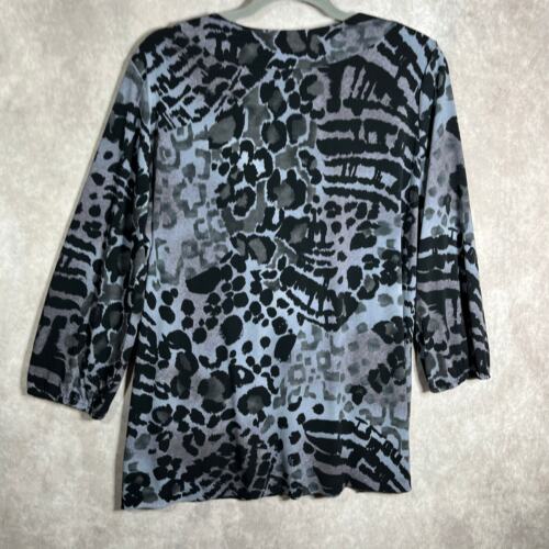 Marc Bouwer Blouse Womens Large Gray Animal Print Embellished Horse Shoe Neck - Picture 5 of 9