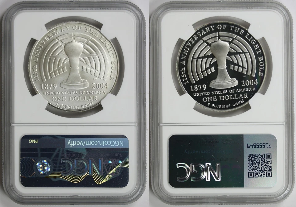 2004-P 2 Coin Set Thomas Alva Edison Commemorative Silver $1 MS 69 + PF 69 NGC - Image 2 of 4