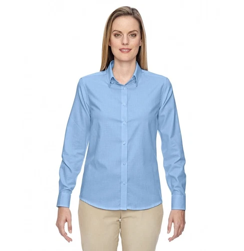 North End Women's Checked Twill Dress Shirt - Light Blue - Size Medium |  eBay