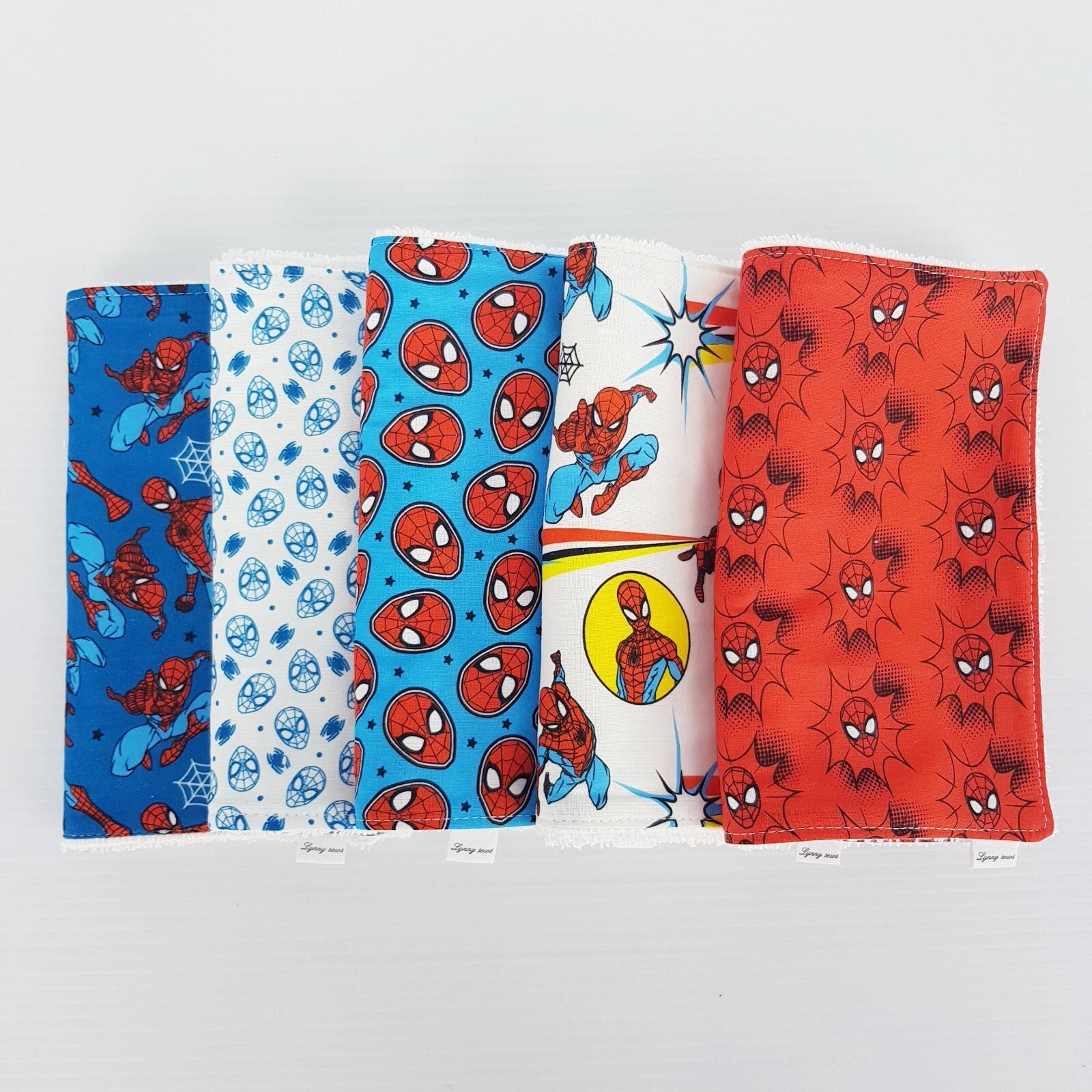 Baby Burp Cloths 5 Pack Mixed Spiderman Prints Toweling Back Handmade New