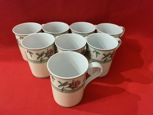 8-pc Wedgwood English Cottage Rose Fine Porcelain Mugs, Made In England, A1636