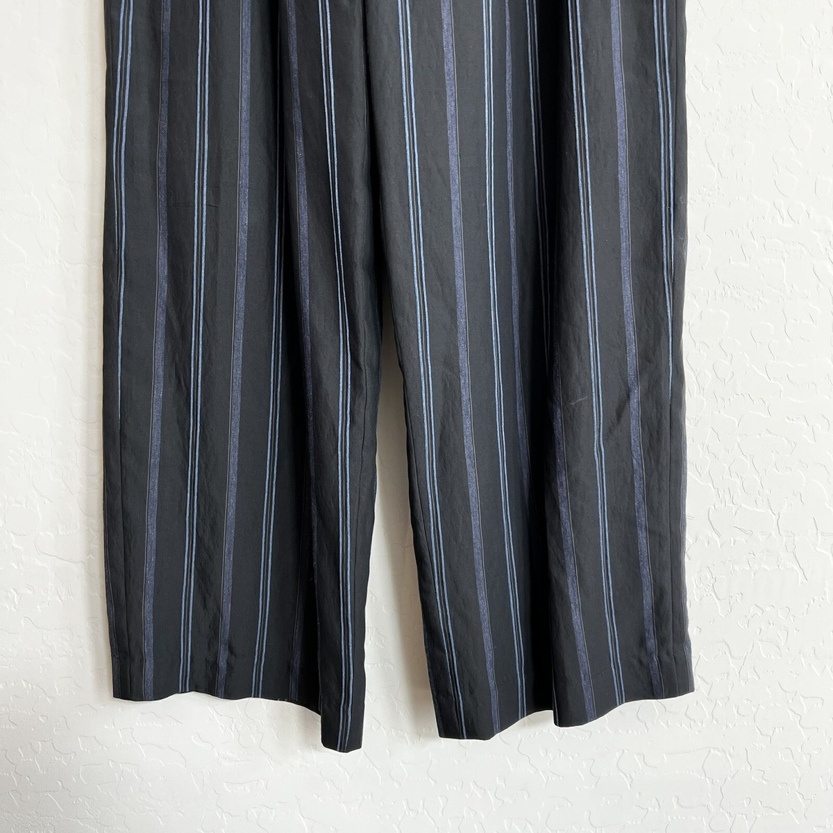 Vince Women's Dobby Stripe Belted Wide Leg Pants Navy Blue High