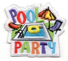 POOL PARTY Iron On Patch Swimming Summer Fun 
