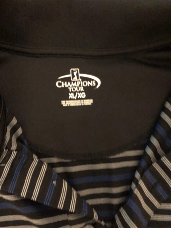 Champions Tour Polo Shirt Blue & Black  Striped Men's Man's Top Golf XL - Image 2 of 3