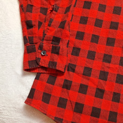 Vintage SEARS Perma-Prest Flannel Shirt Mens Sz L/Tall Red Black Buffalo Plaid - Picture 8 of 8