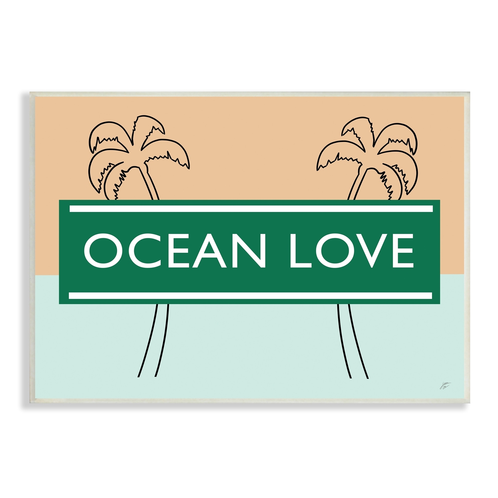 Stupell Ocean Love Text Blocked Orange & Green Palm Trees Wood Wall Art