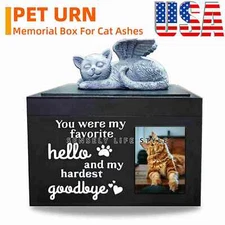 US Pet Urn for Cat Ashes Wood Black Box Animals Memorial Gifts for Loss of Cat