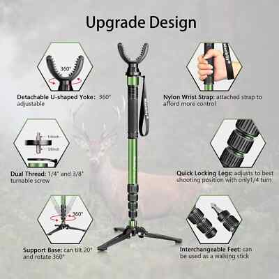Manbily Shooting Stick Monopod with Tri-Stand Tripod Base, with Rotating US