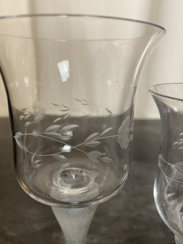Princess House Exclusive Heritage Lead Set of 2 Crystal Glasses Etched Floral - Picture 3 of 12