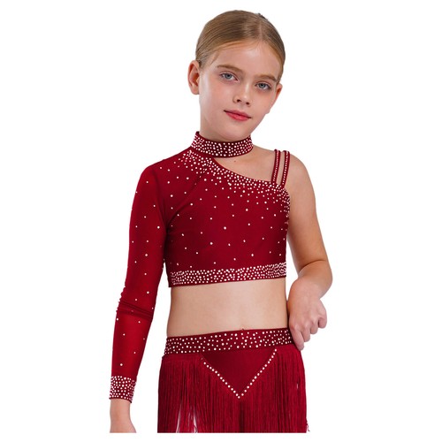 Girls 2 Piece Rhinestones Set Lyrical Outfits Performance Dancewear Jazz Unique - Picture 8 of 58