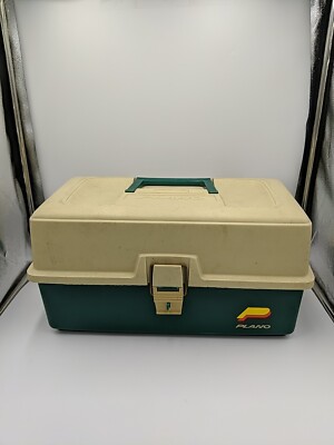 Vintage PLANO Model #6803 Green/Beige 3-Tray Fishing Tackle Box