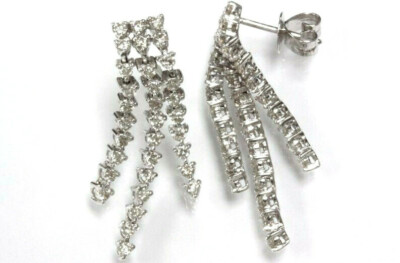 Lange Ohrhänger Wasserfall 1,35 ctw natürlicher Diamant 14 kt Weißgold 3 Strang