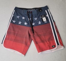 O'NEILL Board Shorts Red White Grey Gray Stars  Lines Size 30 USA Flag