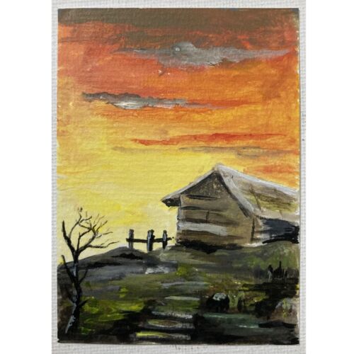 ACEO ORIGINAL PAINTING Mini Collectible Art Card Signed The Old House Ooak - Picture 1 of 5