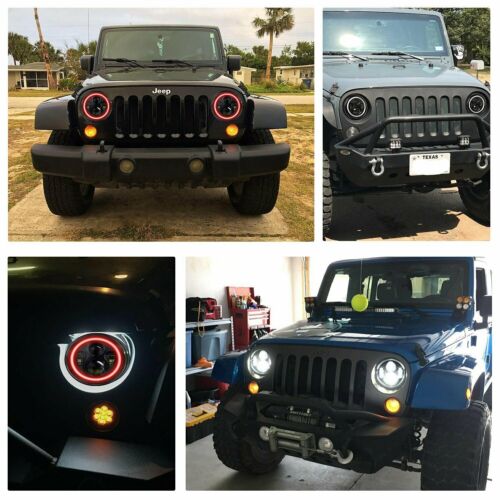 Pair 7" Round LED Headlights Red Halo DRL + 4" Fog Lights For Jeep Wrangler JK - Bild 13 von 20