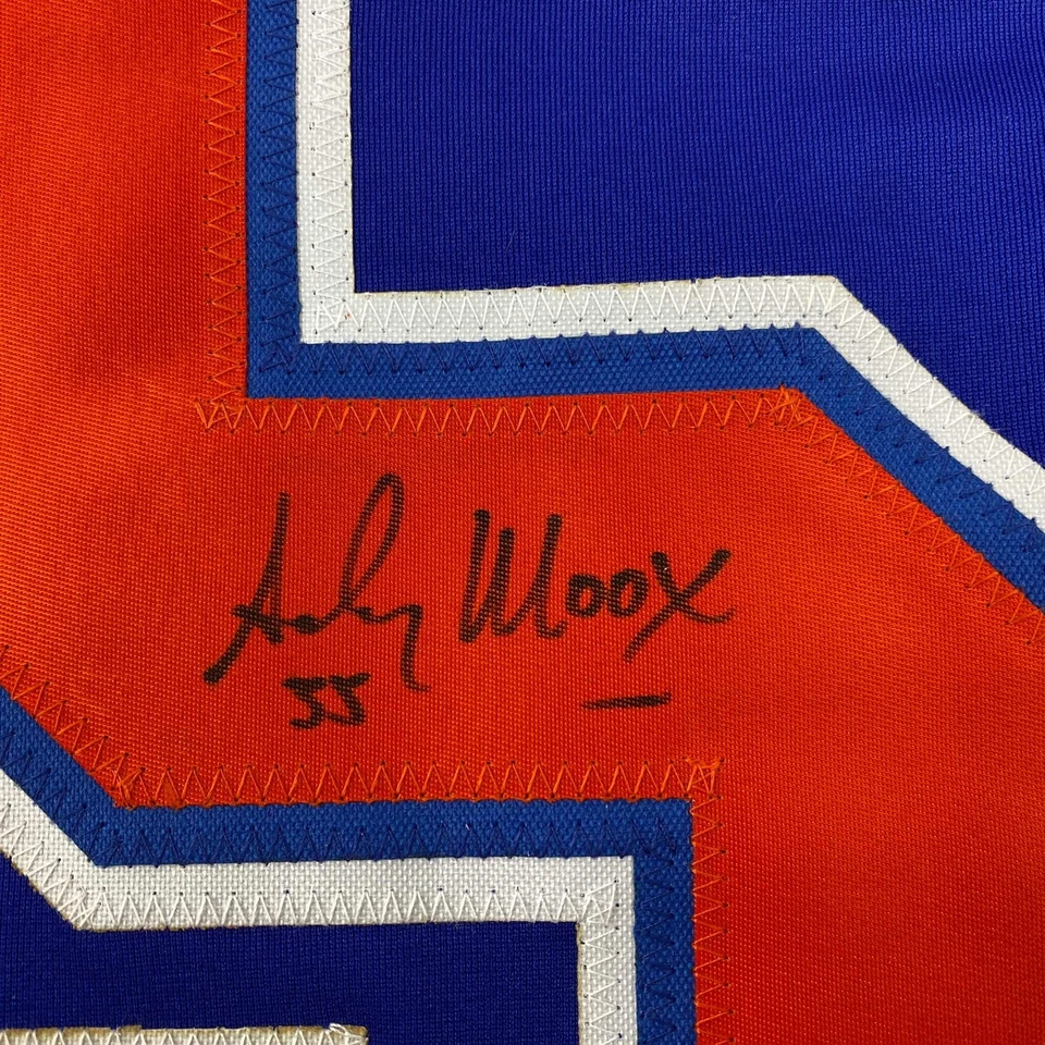 Camiseta deportiva de hockey Andy Moog Edmonton azul autografiada/firmada certificado de autenticidad JSA Foto 3 de 4