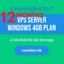 VPS Server Windows 4GB RAM Unmetered Transfer Location UK - 12 Months