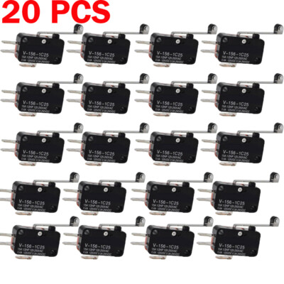 20PCS V-156-1C25 Limit Micro Switch Long Straight Hinge Roller Momentary SPDT