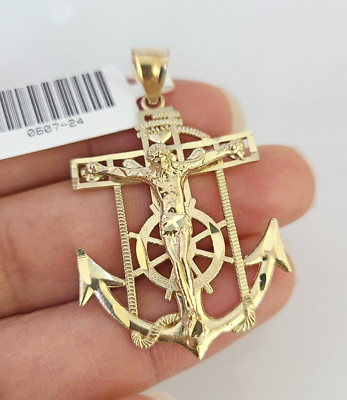 10k Yellow Gold Charm Jesus Anchor Pendant Real 10 KT Jesus