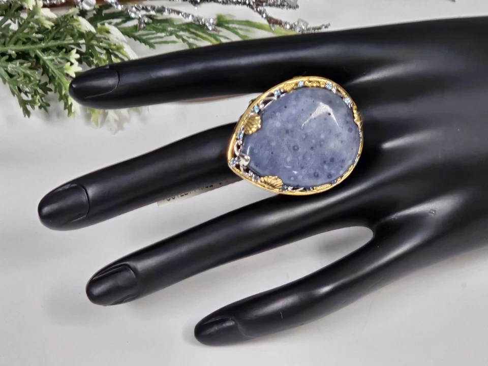 Anillo Michael Valitutti Plata de Ley Oro 18K Coral Azul Talla 10 Nuevo con Etiquetas Foto 2 de 4