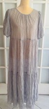 ZARA light Gray EMBROIDERED DRESS Midi Riffled Short Sleeve  Size S  O1594S