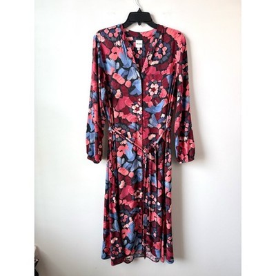 Nic+Zoe Autumn Bloom Long Sleeve Midi Dress Red Multi L