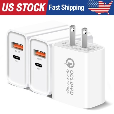USB+Type C Fast Home Wall Charger Block 5V 2A Power Adapter For Apple iPhone Lot