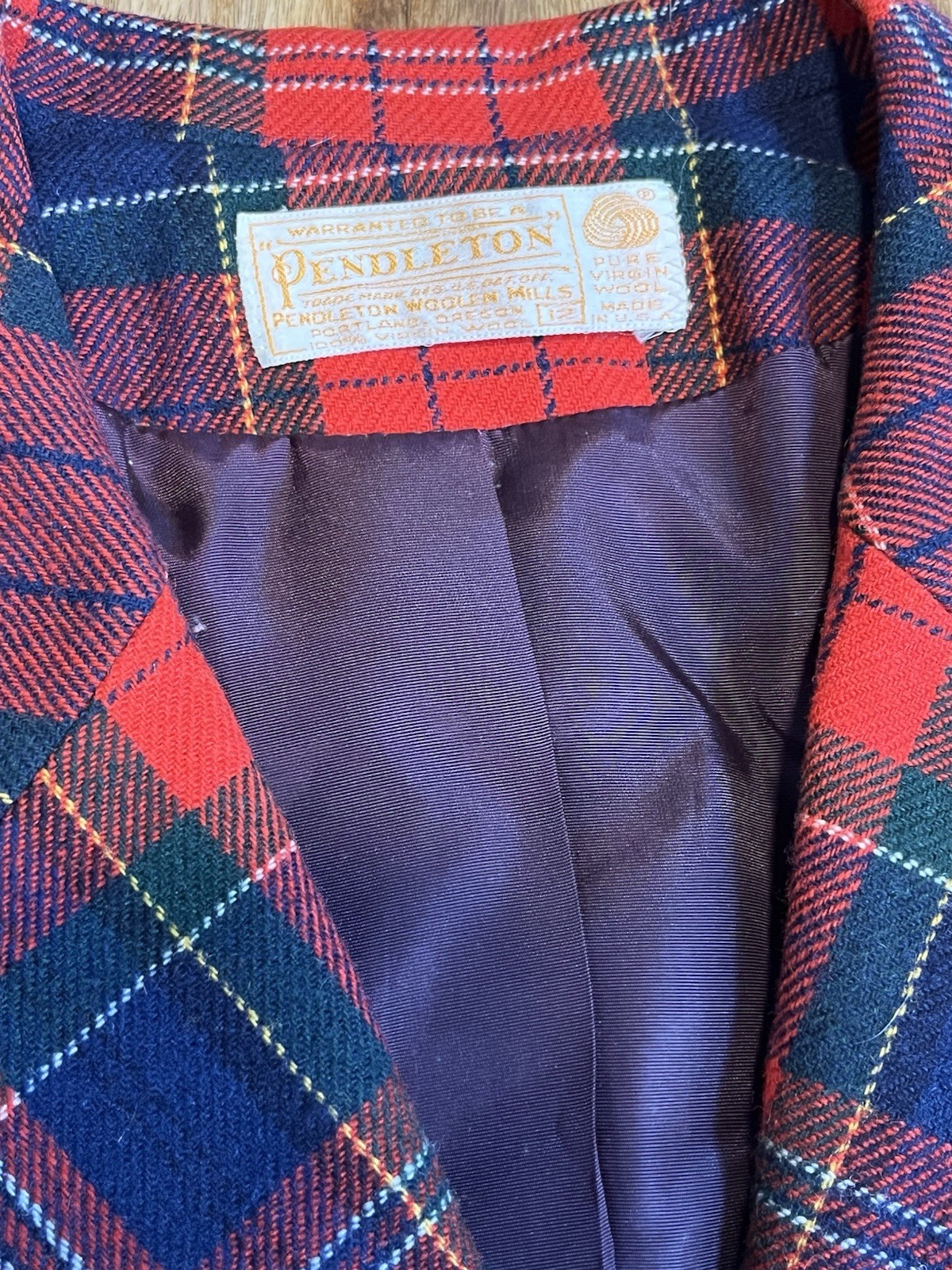 VTG Pendleton Red Checkered Wool Jacket Size 12 M… - image 4
