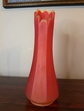 HTF LE Smith Satin Tivoli 8 Panel Swung Glass Vase 10 1/2" Amberina