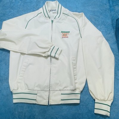 Vtg Swingster Bomber Jacket M Hiram Walker Jubilee Peach Schnapps Ivory Green