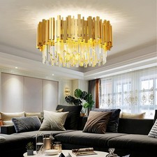 Luxury Gold K9 Crystal Chandelier, Dimmable Modern Pendant Light for Living Room