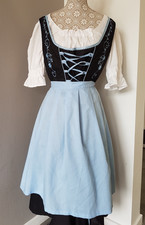 Dirndl Bongossi Trade Gr. 40/44, blau schwarz, 3 Teilig, Kleid, Bluse, Schürze