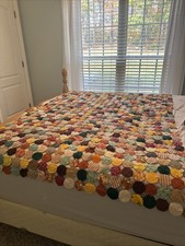 Vintage Yo Yo Quilt 72 x 46 Handmade WW2 Era 1940s Cotton