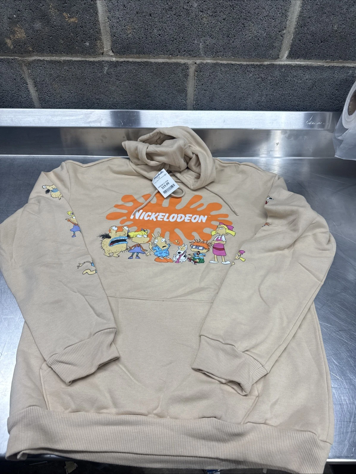 Nickelodeon Characters Arnold Rugrats Tan Hoodie Sweatshirt Men’s Sz XL