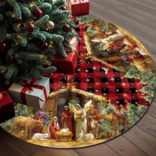 Nativity Christmas Tree Skirt 36 Inch, Christmas Skirt Tree Decoration with B...