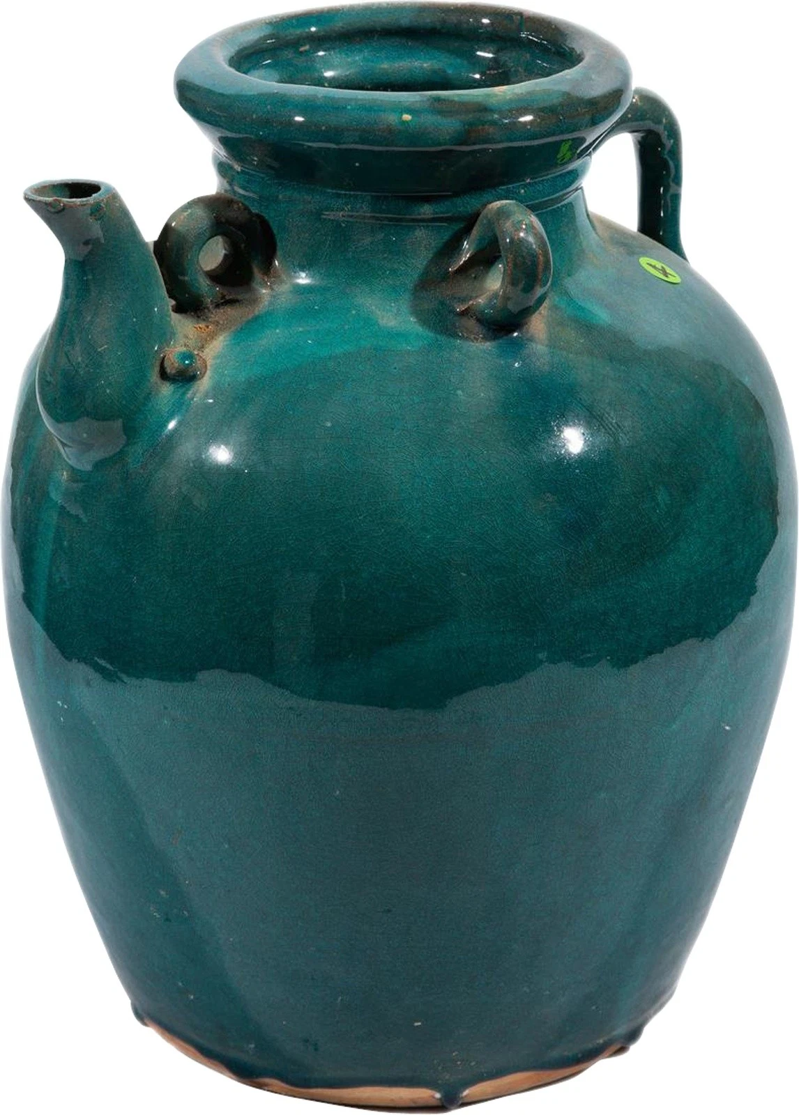 Vintage Handcrafted Green Ceramic Oil Pot