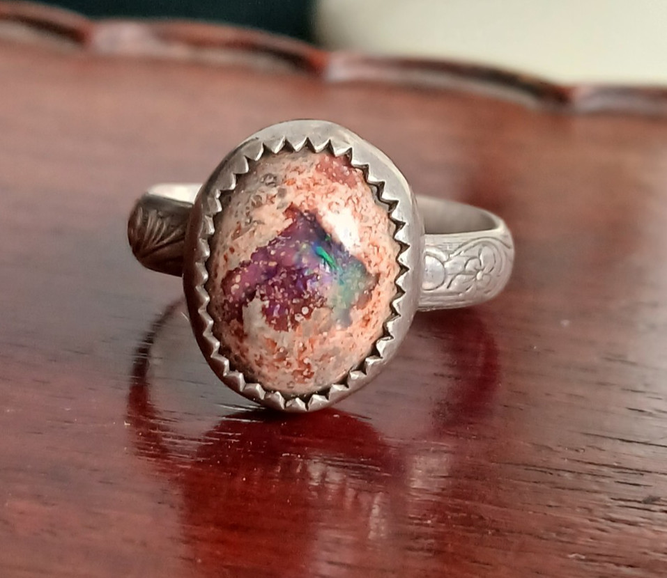Sterling Artisan Boulder Opal Ring - image 3