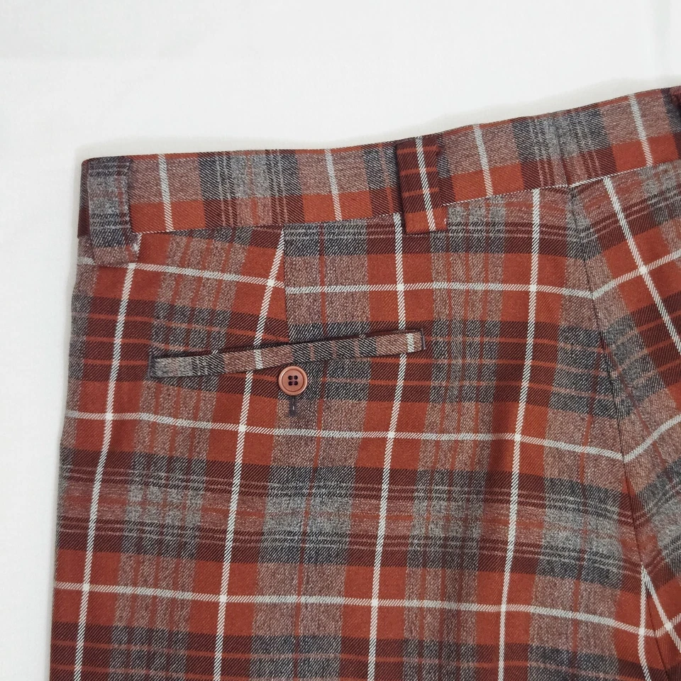 Pantalones Giorgio Brutini Para Hombre 38x35 Rojo/Gris Cuadros Tartán Puños Dobladillo Plisado Pantalones Foto 3 de 4
