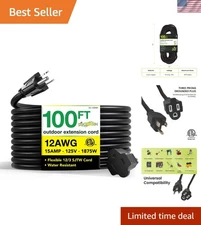 Go Green Power Inc. GG-14000BK 12/3 SJTW Outdoor Extension Cord, Black, 100 ft