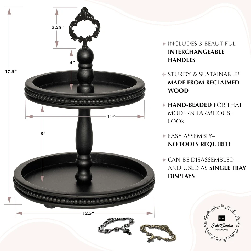 2层托盘木制服务架毛毡创意家居用品。 小号串珠... — 第 4/4 张图片