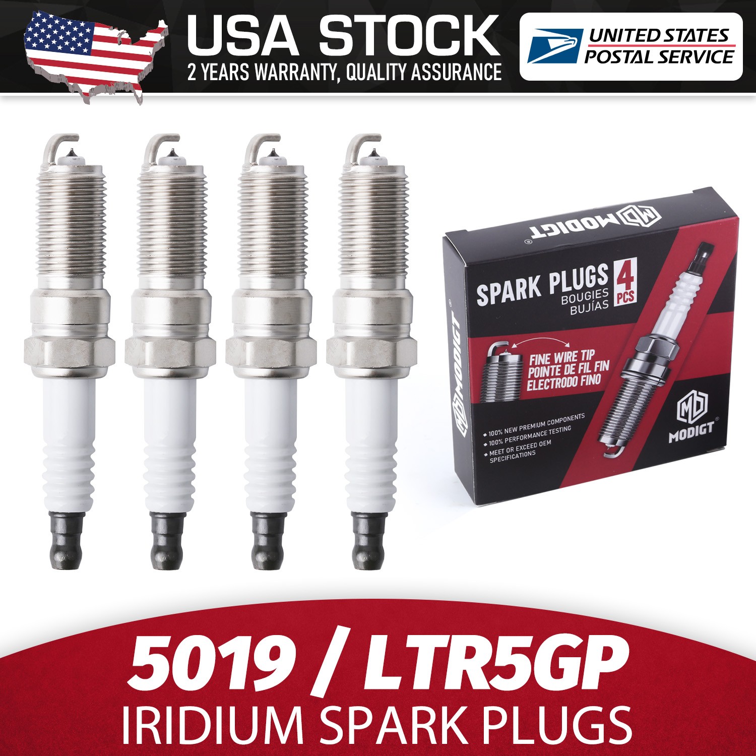 New 4Pcs OEM Replacement For NGK 5019/LTR5GP/4513 Premium Iridium  Spark Plugs