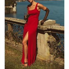 BHLDN Blake Square-Neck Stretch Crepe Maxi Dress Red Size XL