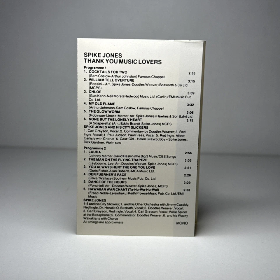 Spike Jones ‎Thank You, Music Lovers! CASSETTE ALBUM JAZZ POP Big Band, Parody - Image 2 of 4