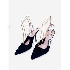 Dior J  Adior Black Velvet Logo Slingback Pumps Kitten Heel EU 36.5