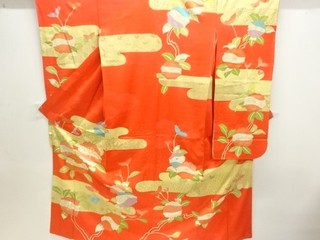 39688# JAPANESE KIMONO / ANTIQUE FURISODE / SILK / EMBROIDERY / KIKU