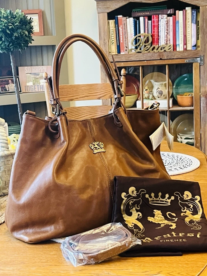 Pratesi Collodi Brown Italian Leather shoulder tote bag NWT - Image 3 of 4
