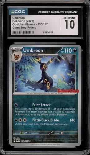 Pokemon Umbreon Obsidian Flames GameStop Reverse Holo Promo #130 CGC 10 Gem Mint