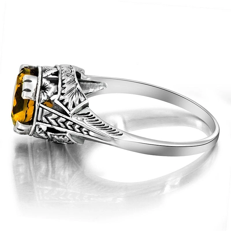 Anillo Art Nouveau de plata esterlina 925 citrino dorado natural de 2 quilates talla 6 Foto 2 de 4