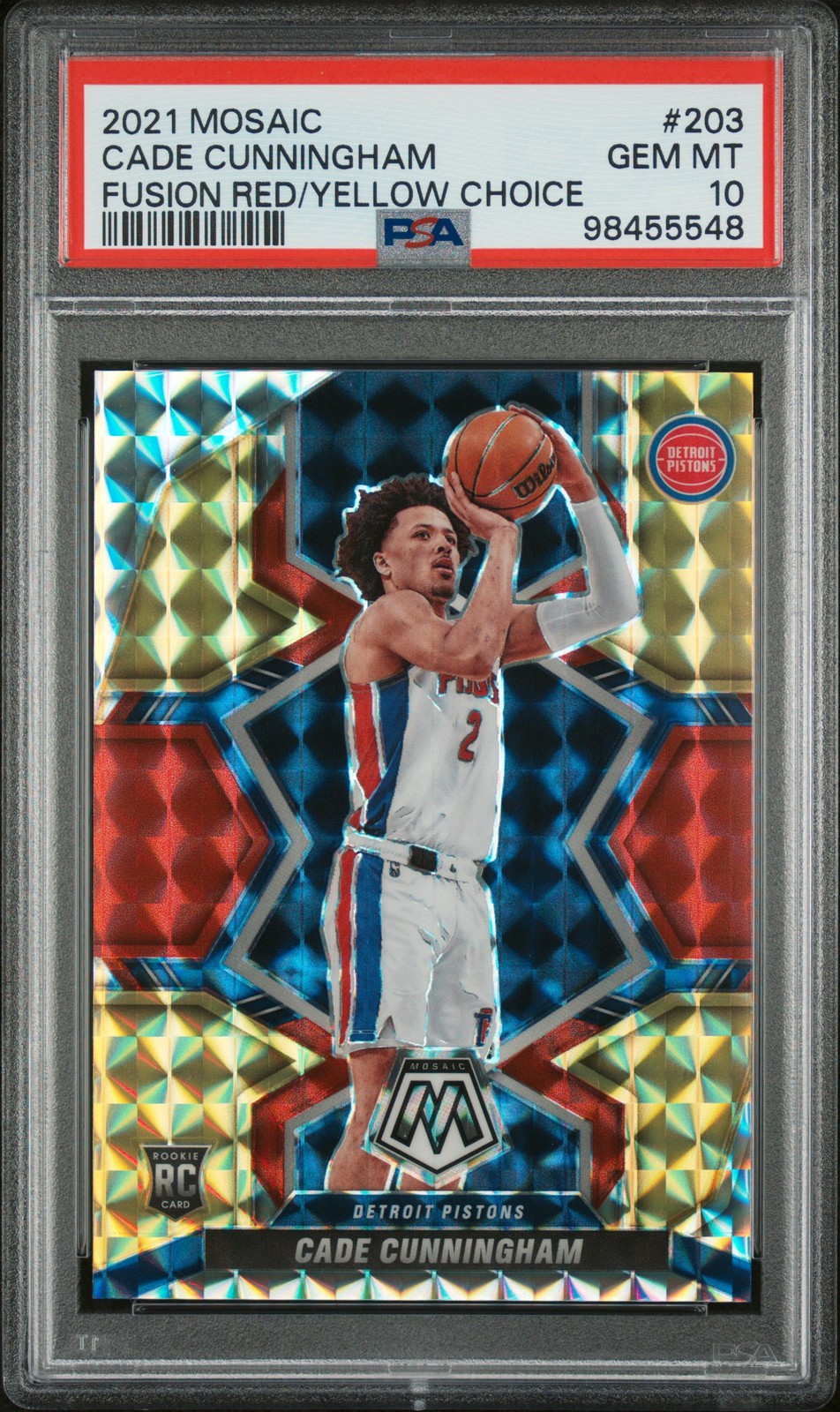 2021 PANINI MOSAIC FUSION RED/YELLOW CHOICE #203 CADE CUNNINGHAM 80/88 PSA 10